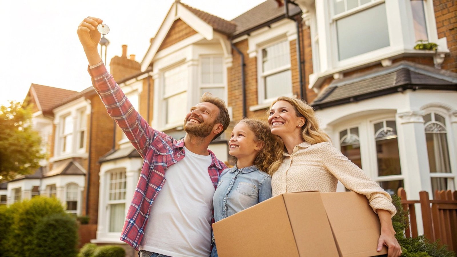 Happy family in their new home after successful property survey